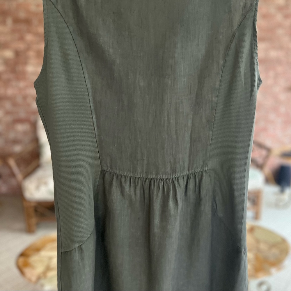 Lina Tomei Italy Dress Green Linen Rhinestone Beaded Neck Sheath Mini S Chic - Picture 11 of 13